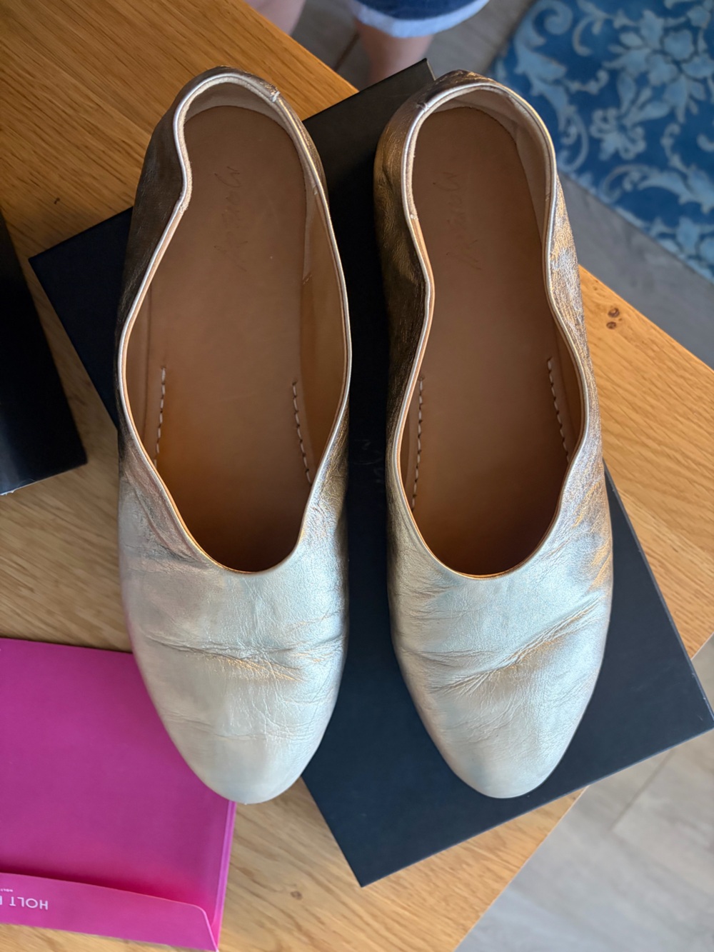 Marsell Metallic Gold Leather Slip-On Flats
